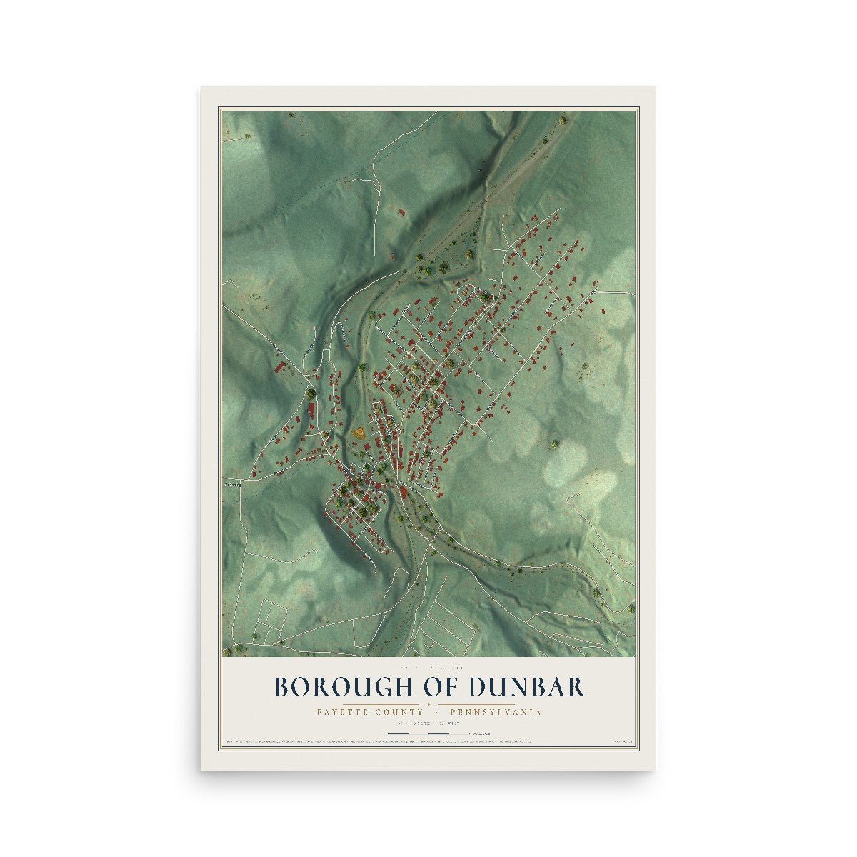 Map of the Borough of Dunbar, Fayette County, Pennsylvania, 12 x 18 inch unframed archival matte print