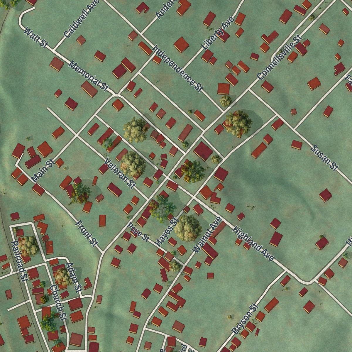 Close-up of the map of the Borough of Dunbar, Fayette County, Pennsylvania print showing street and building detail