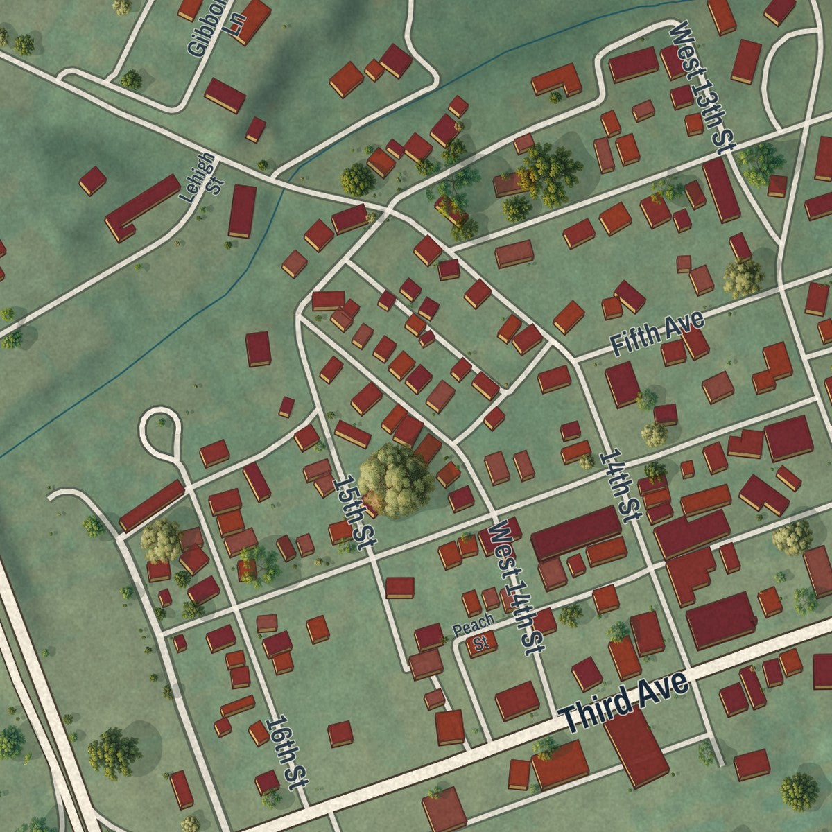 Close-up of the map of Duncansville, Pennsylvania print showing street and building detail