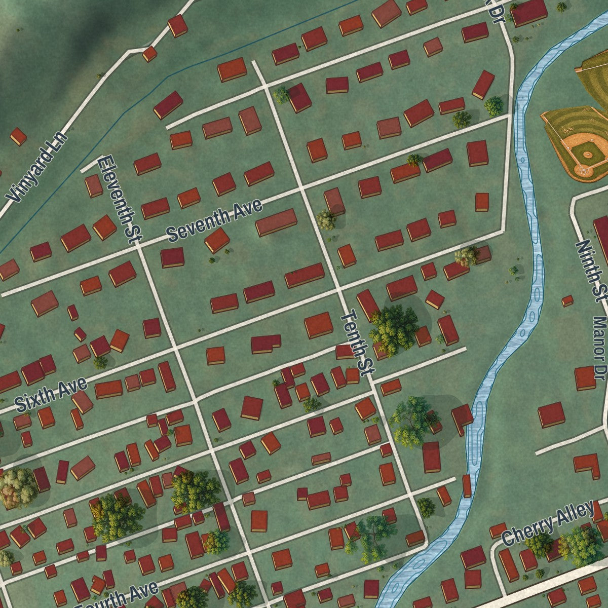 Second close-up of the map of Duncansville, Pennsylvania print showing more streets and buildings