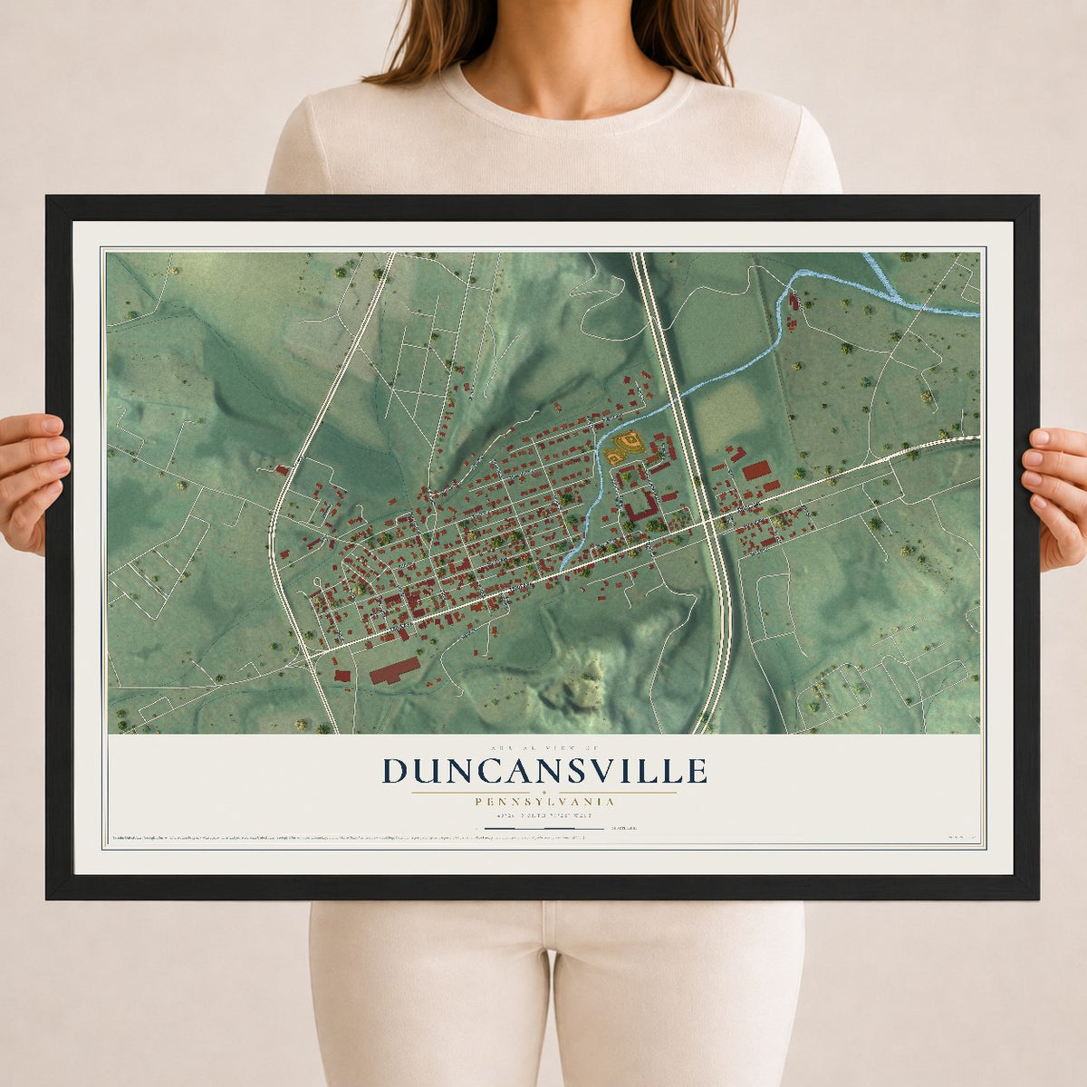 Map of Duncansville, Pennsylvania, 18 x 24 inch print in a black wood frame