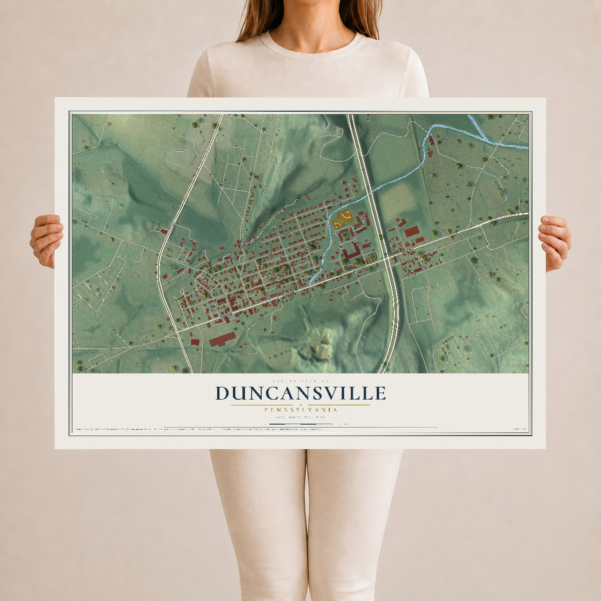 Map of Duncansville, Pennsylvania, 24 x 36 inch unframed archival matte print