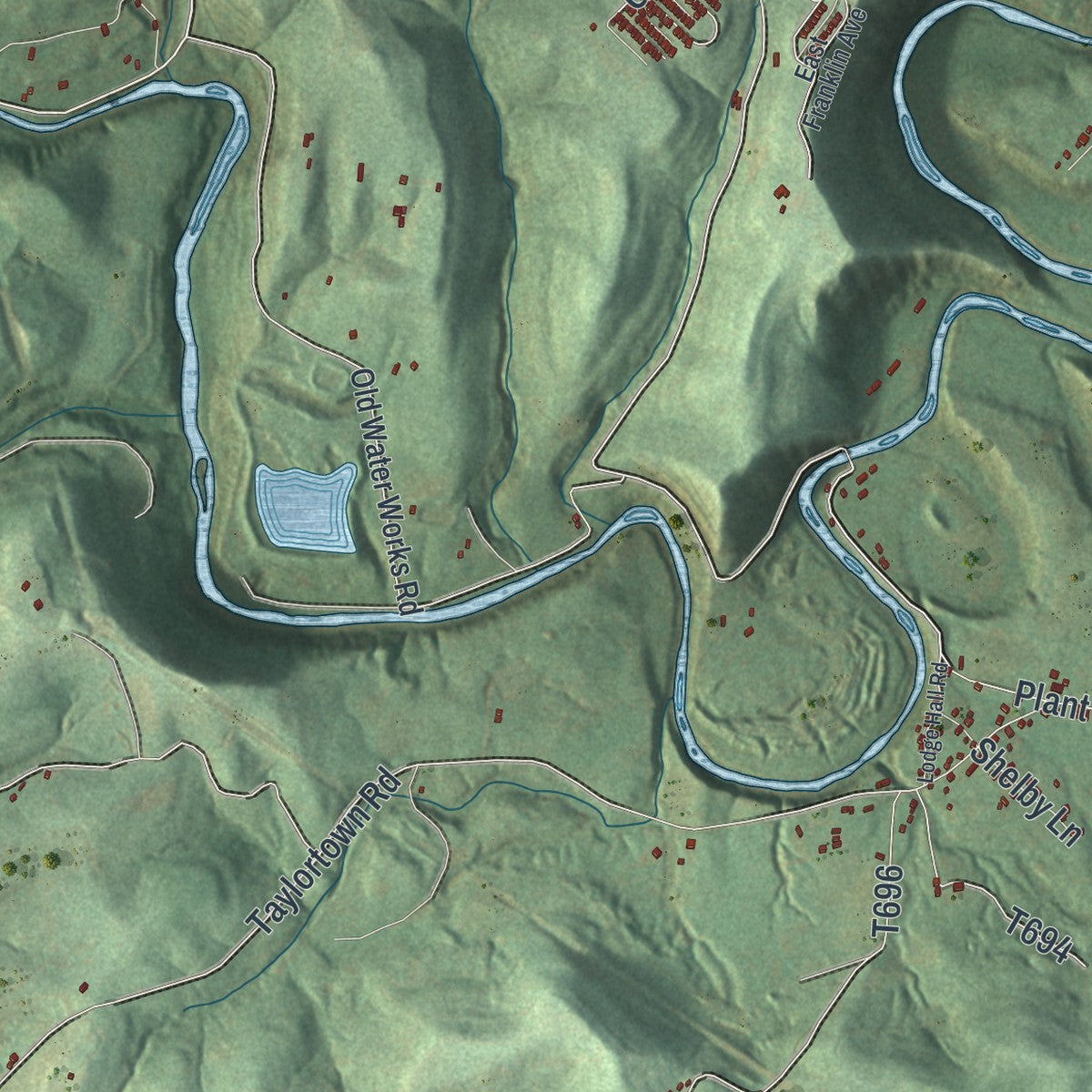 Second close-up of the map of Dunkard, Pennsylvania print showing more streets and buildings