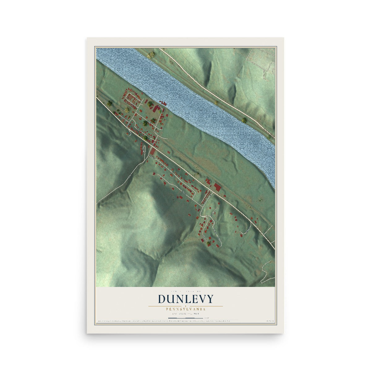 Map of Dunlevy, Pennsylvania, 12 x 18 inch unframed archival matte print