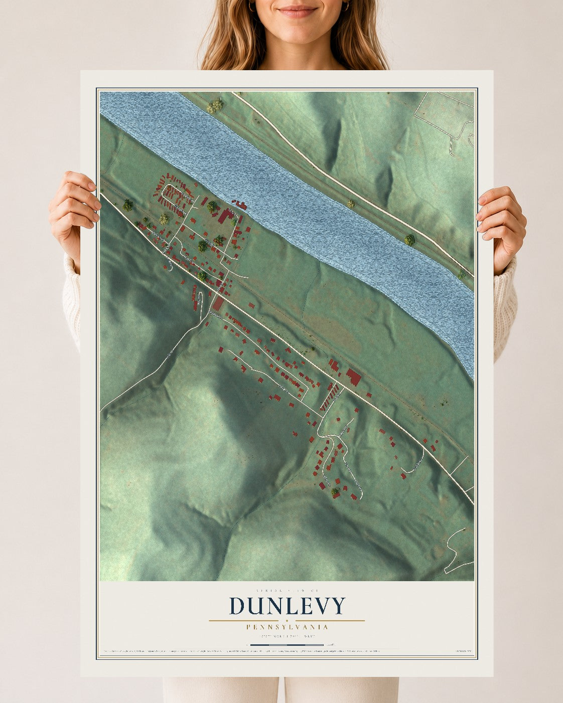 Map of Dunlevy, Pennsylvania, 24 x 36 inch unframed archival matte print