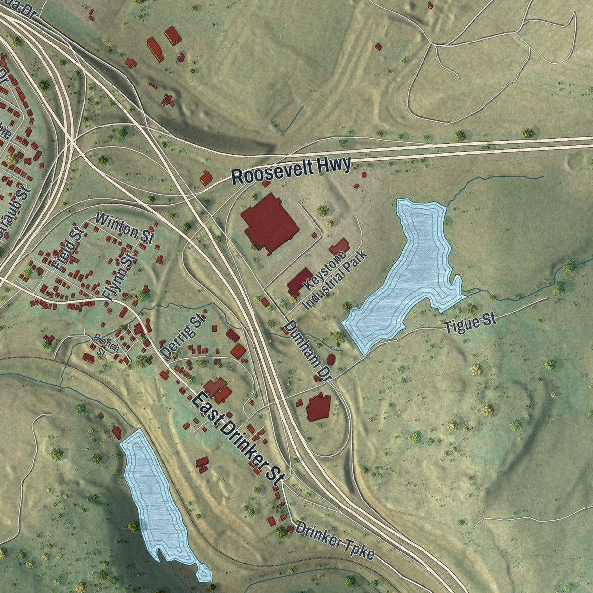 Second close-up of the map of Dunmore, Pennsylvania print showing more streets and buildings
