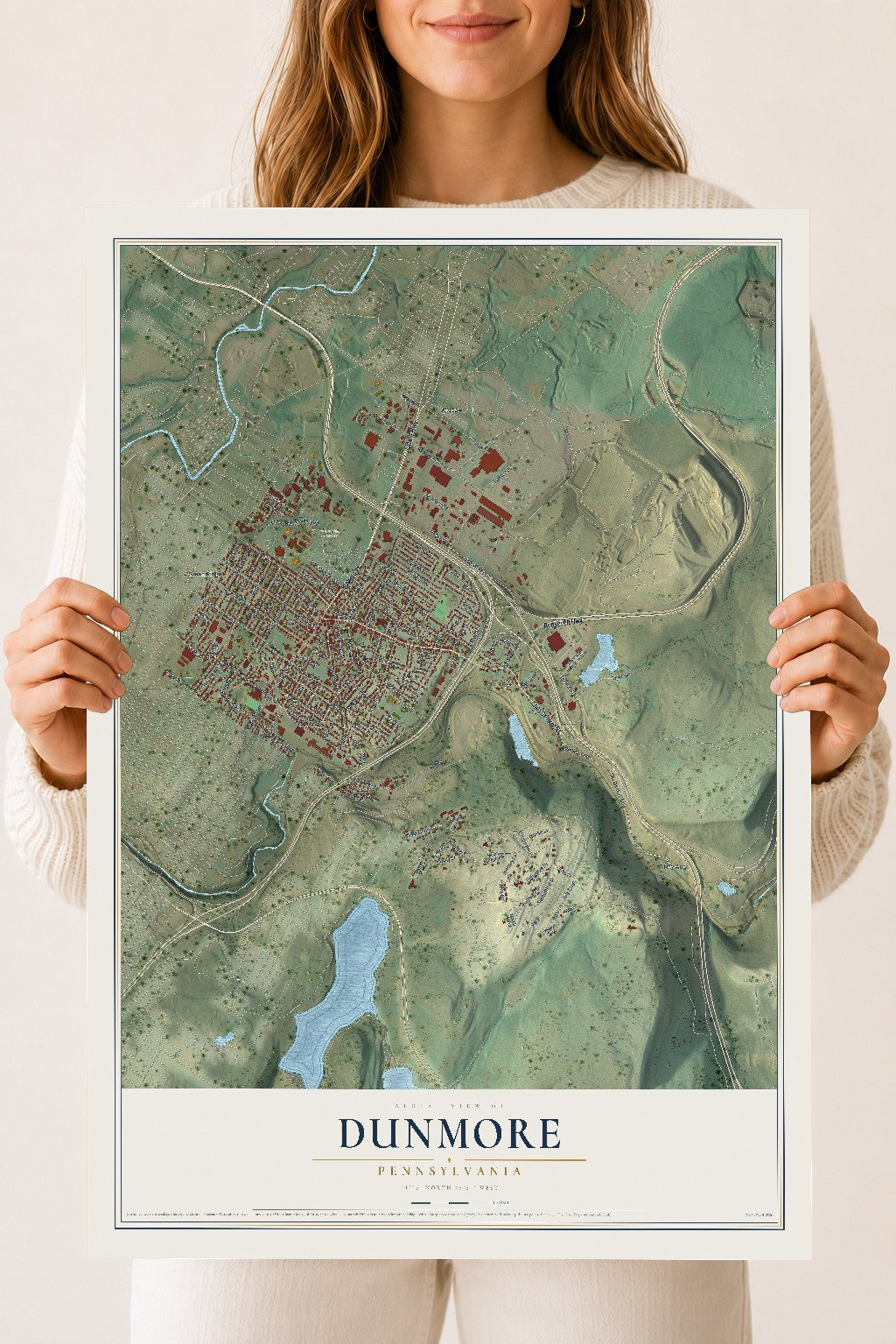 Map of Dunmore, Pennsylvania, 18 x 24 inch unframed archival matte print