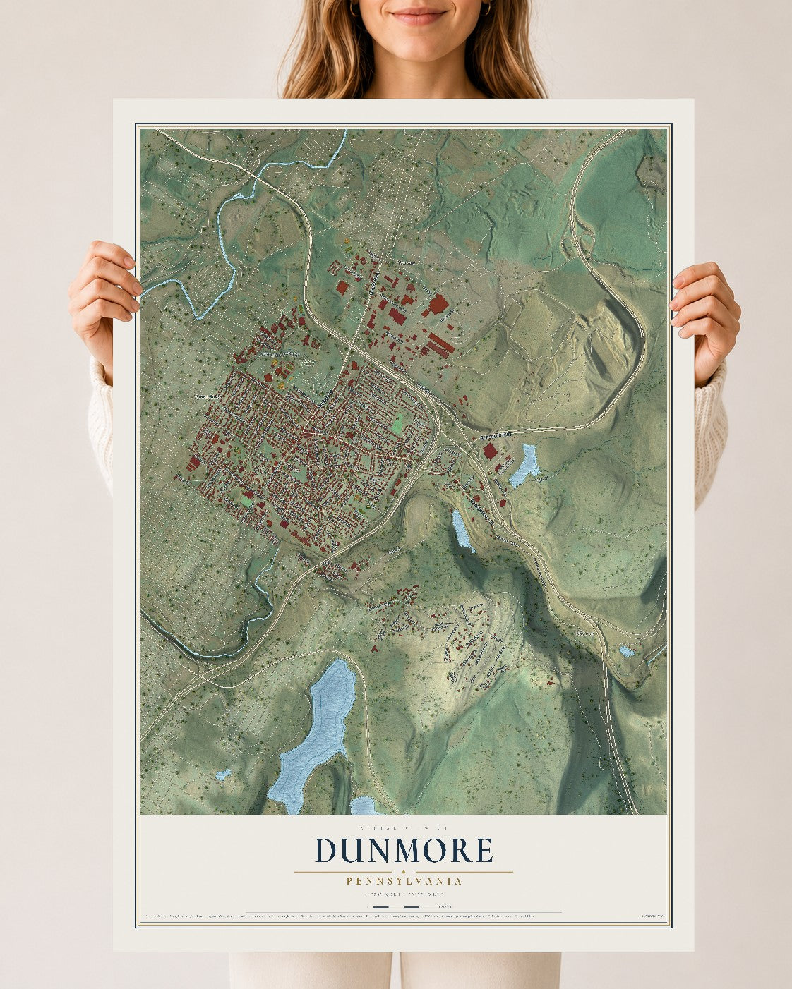 Map of Dunmore, Pennsylvania, 24 x 36 inch unframed archival matte print