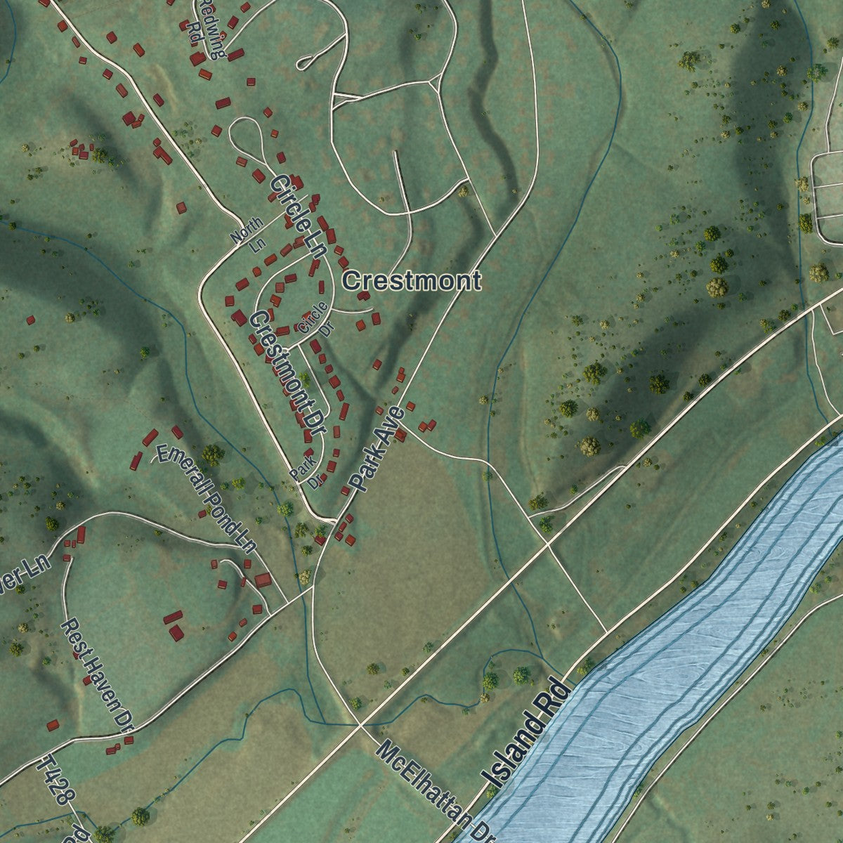 Second close-up of the map of Dunnstable, Pennsylvania print showing more streets and buildings