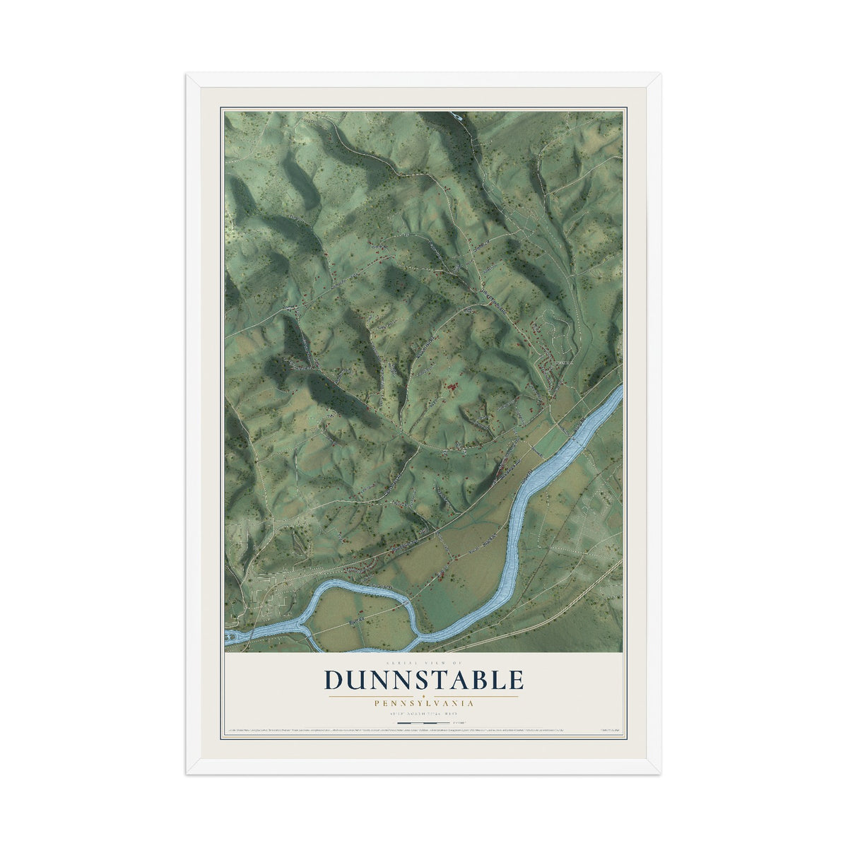 Map of Dunnstable, Pennsylvania, 12 x 18 inch print in a white wood frame