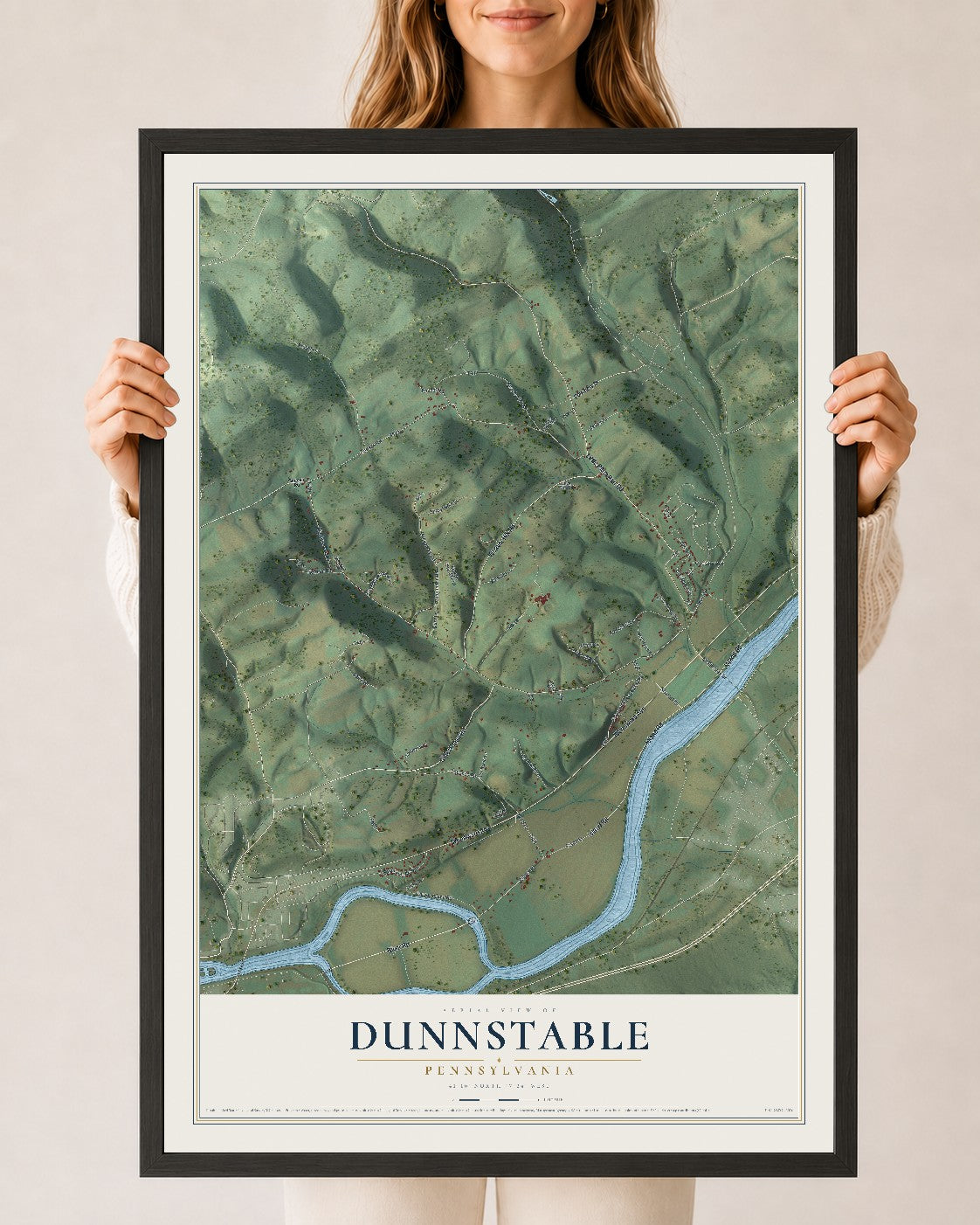 Map of Dunnstable, Pennsylvania, 24 x 36 inch print in a black wood frame
