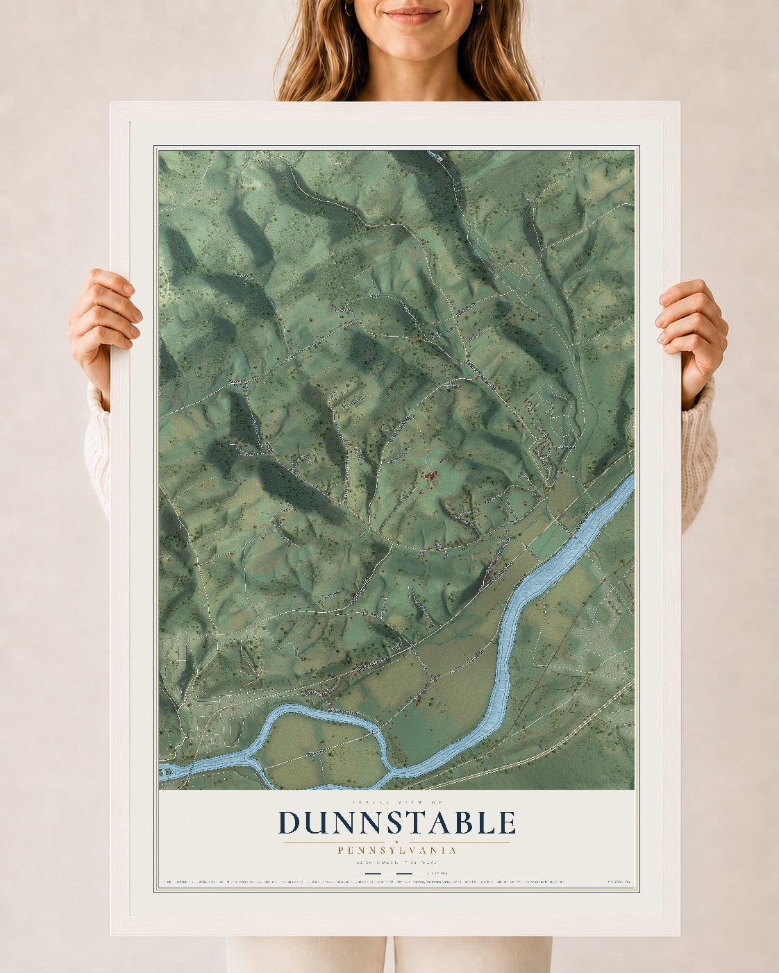Map of Dunnstable, Pennsylvania, 24 x 36 inch print in a white wood frame