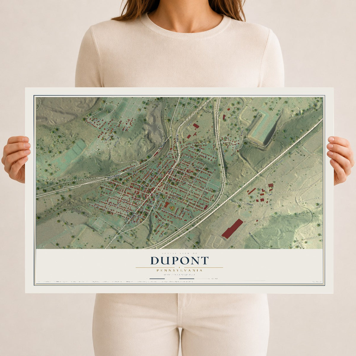 Map of Dupont, Pennsylvania, 12 x 18 inch unframed archival matte print