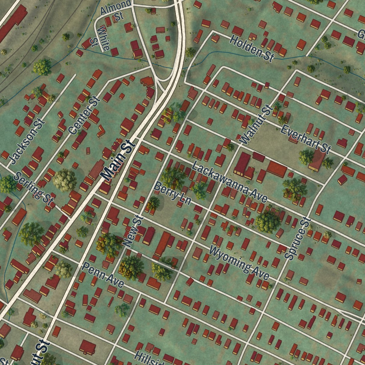 Close-up of the map of Dupont, Pennsylvania print showing street and building detail