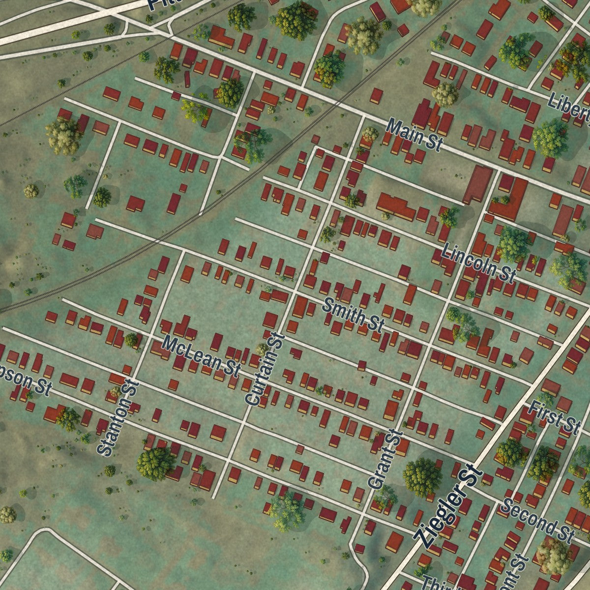 Second close-up of the map of Dupont, Pennsylvania print showing more streets and buildings