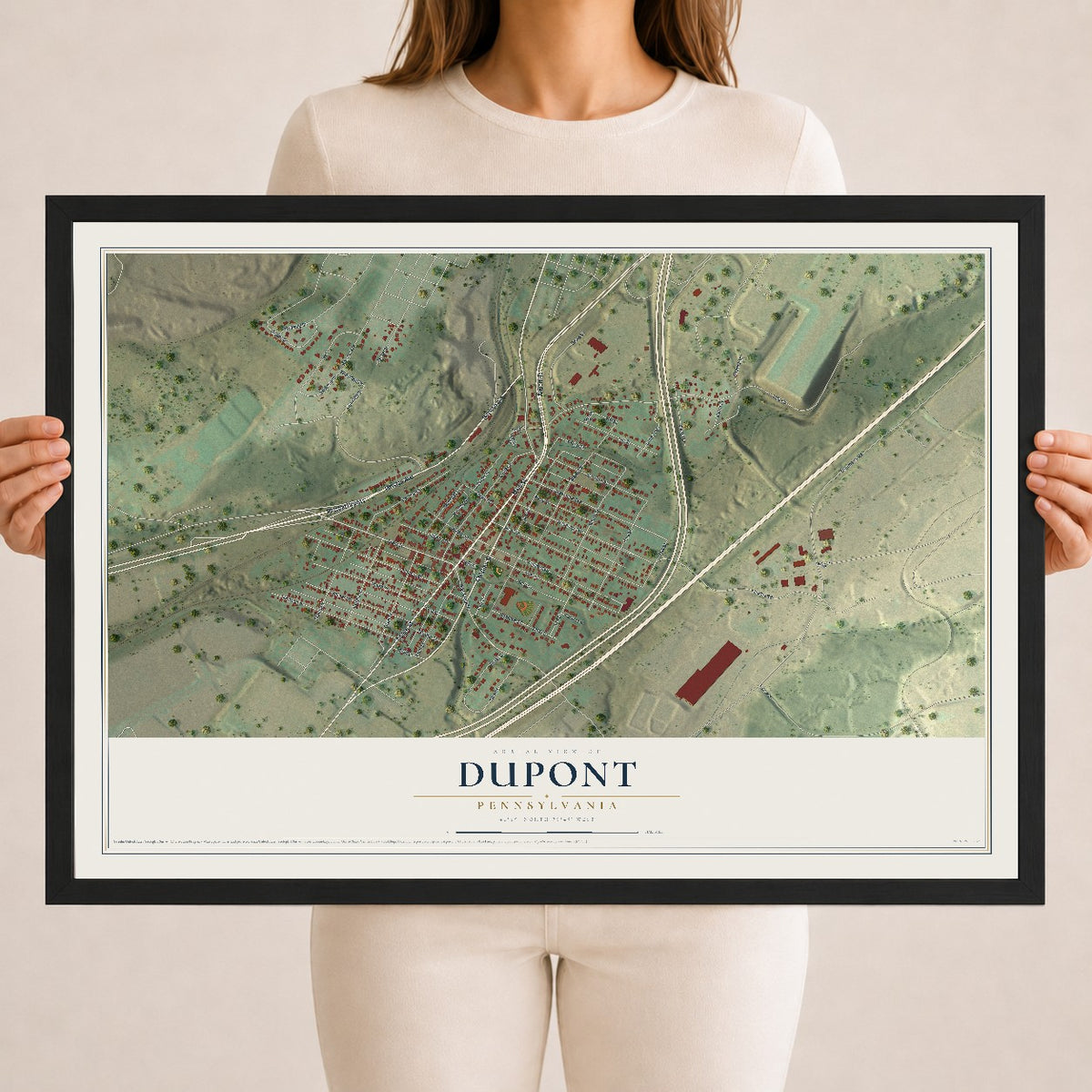 Map of Dupont, Pennsylvania, 18 x 24 inch print in a black wood frame