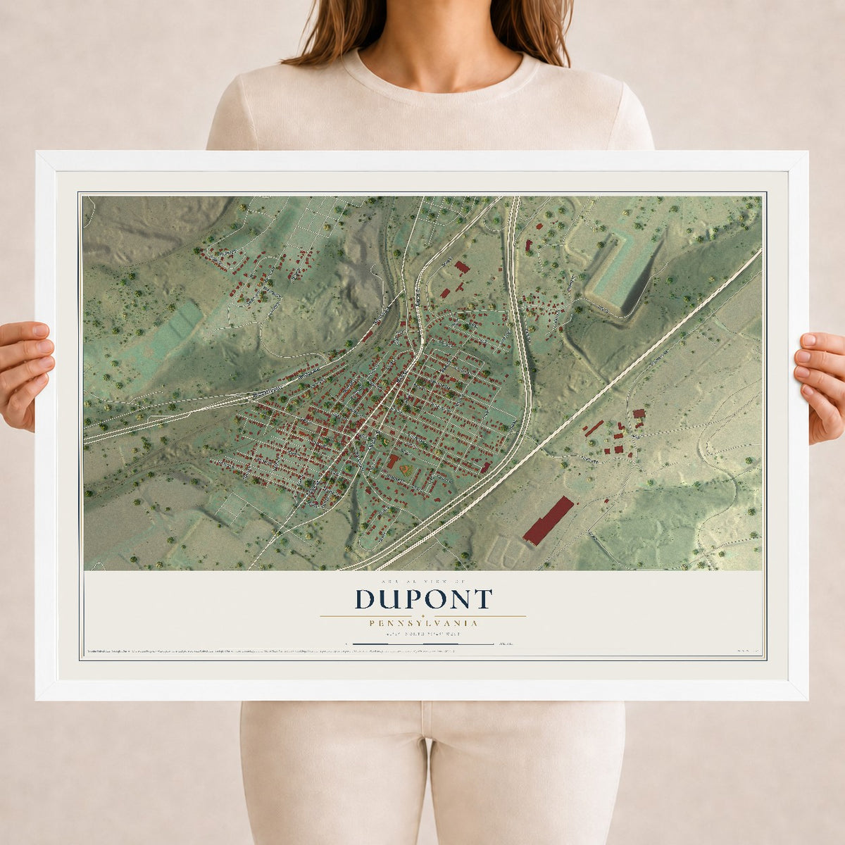 Map of Dupont, Pennsylvania, 18 x 24 inch print in a white wood frame