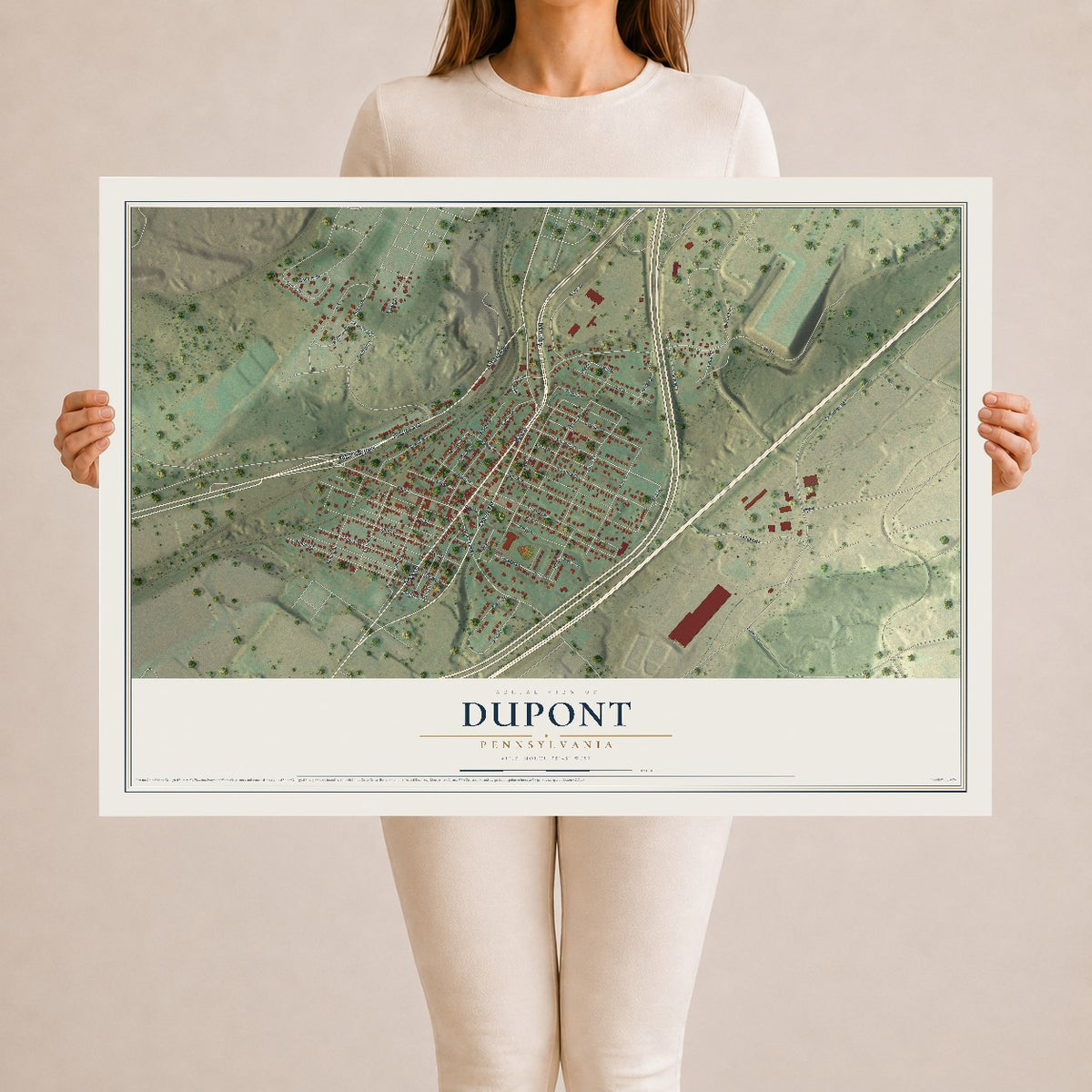 Map of Dupont, Pennsylvania, 24 x 36 inch unframed archival matte print