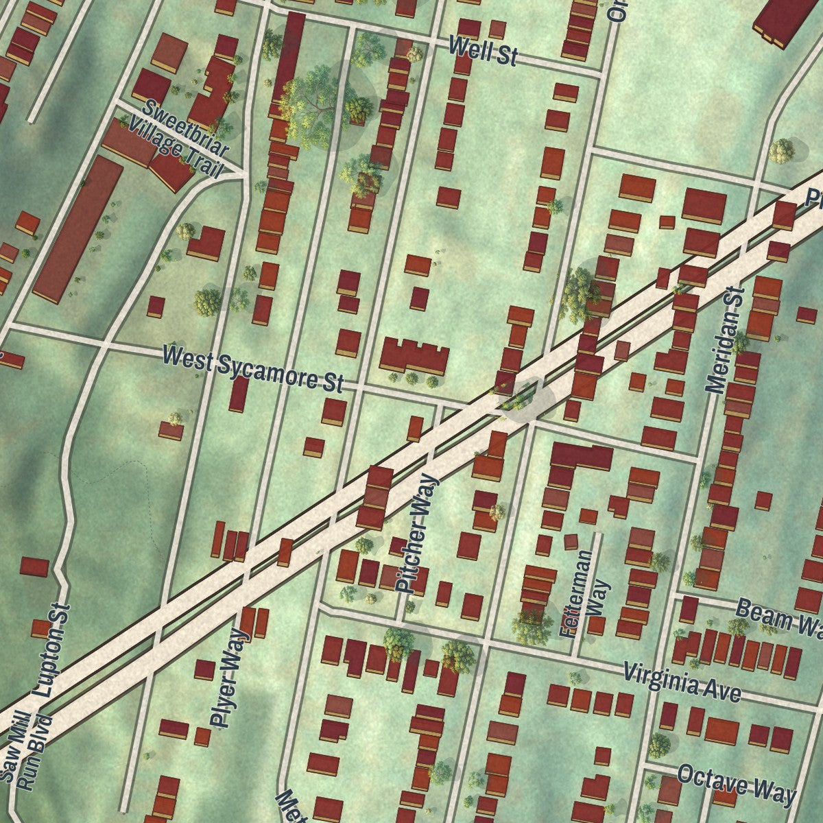 Close-up of the map of Duquesne Heights, Pennsylvania print showing street and building detail
