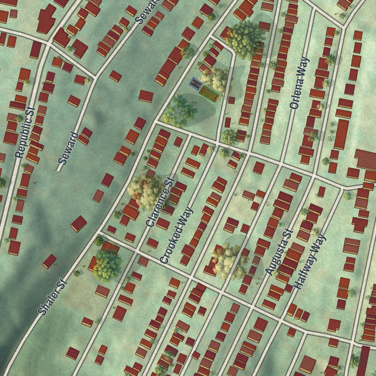 Second close-up of the map of Duquesne Heights, Pennsylvania print showing more streets and buildings