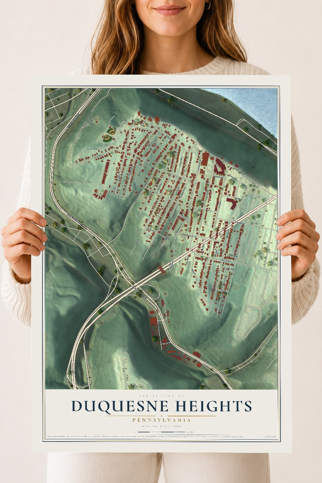Map of Duquesne Heights, Pennsylvania, 18 x 24 inch unframed archival matte print