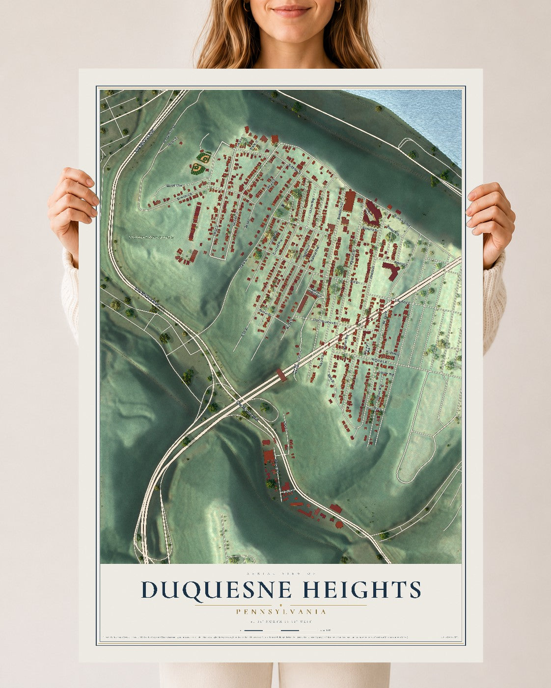 Map of Duquesne Heights, Pennsylvania, 24 x 36 inch unframed archival matte print
