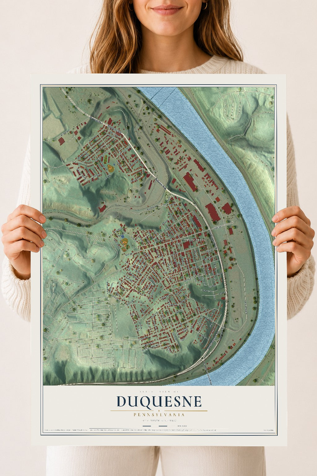 Map of Duquesne, Pennsylvania, 18 x 24 inch unframed archival matte print