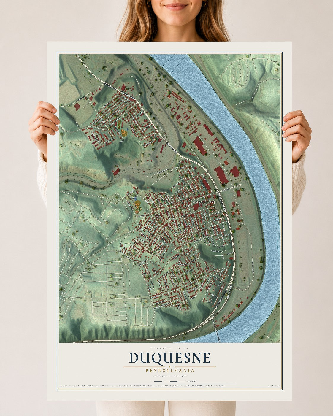 Map of Duquesne, Pennsylvania, 24 x 36 inch unframed archival matte print