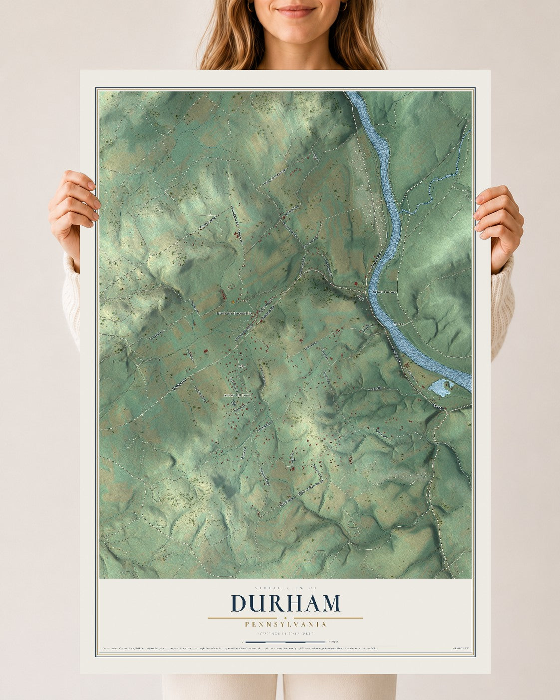 Map of Durham, Pennsylvania, 24 x 36 inch unframed archival matte print