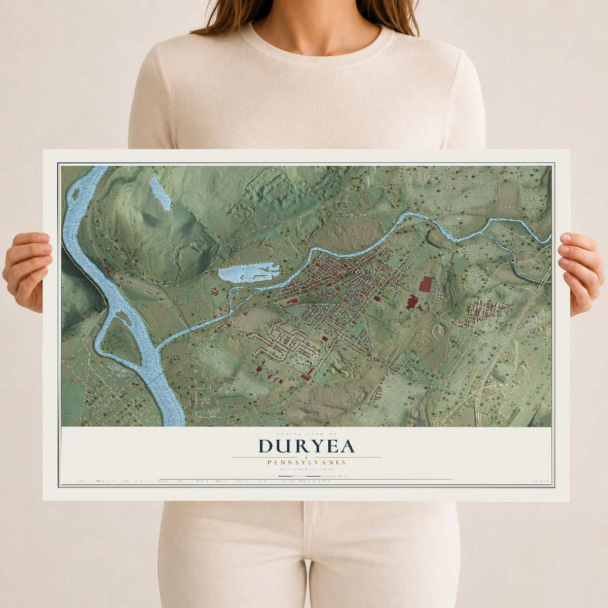 Map of Duryea, Pennsylvania, 12 x 18 inch unframed archival matte print