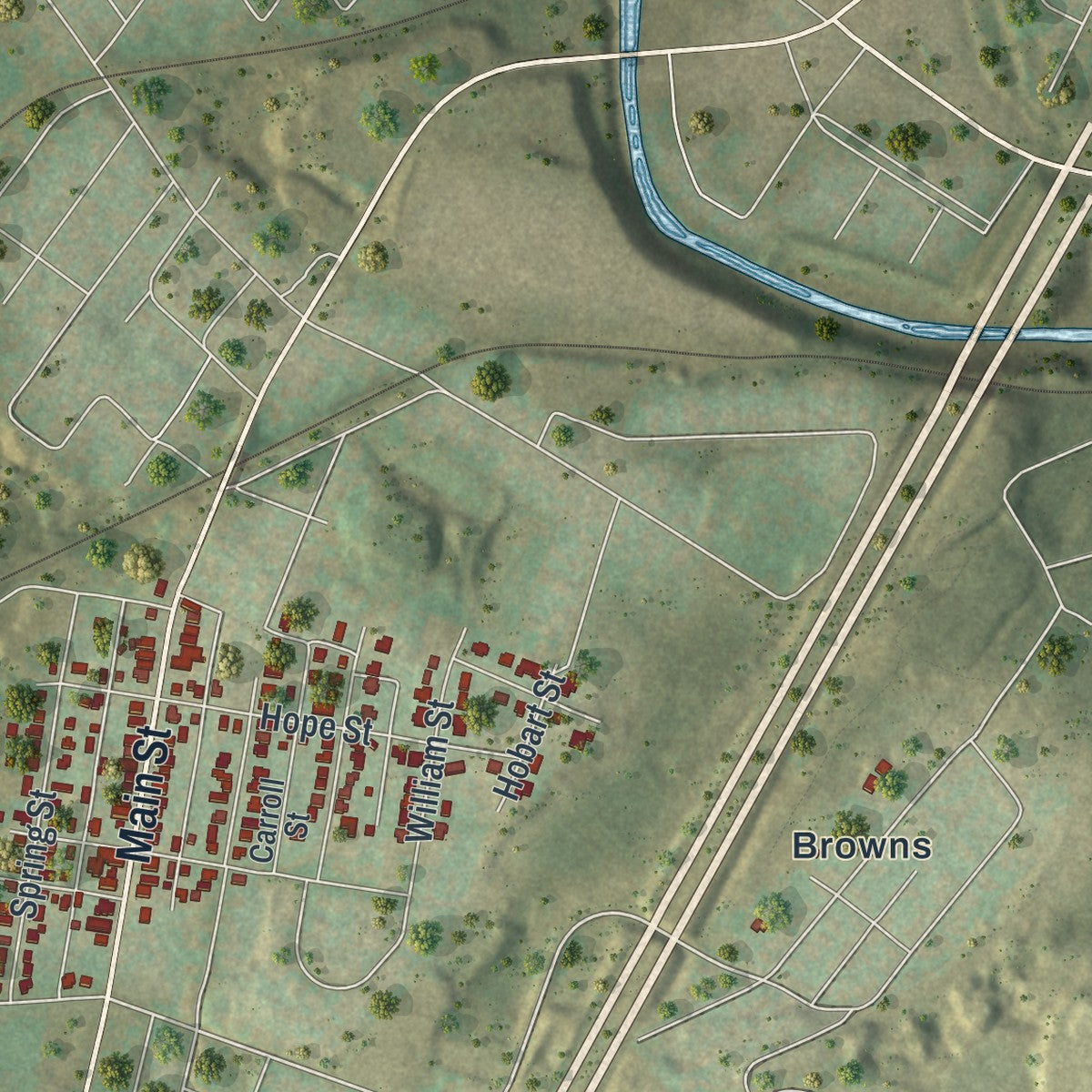 Second close-up of the map of Duryea, Pennsylvania print showing more streets and buildings