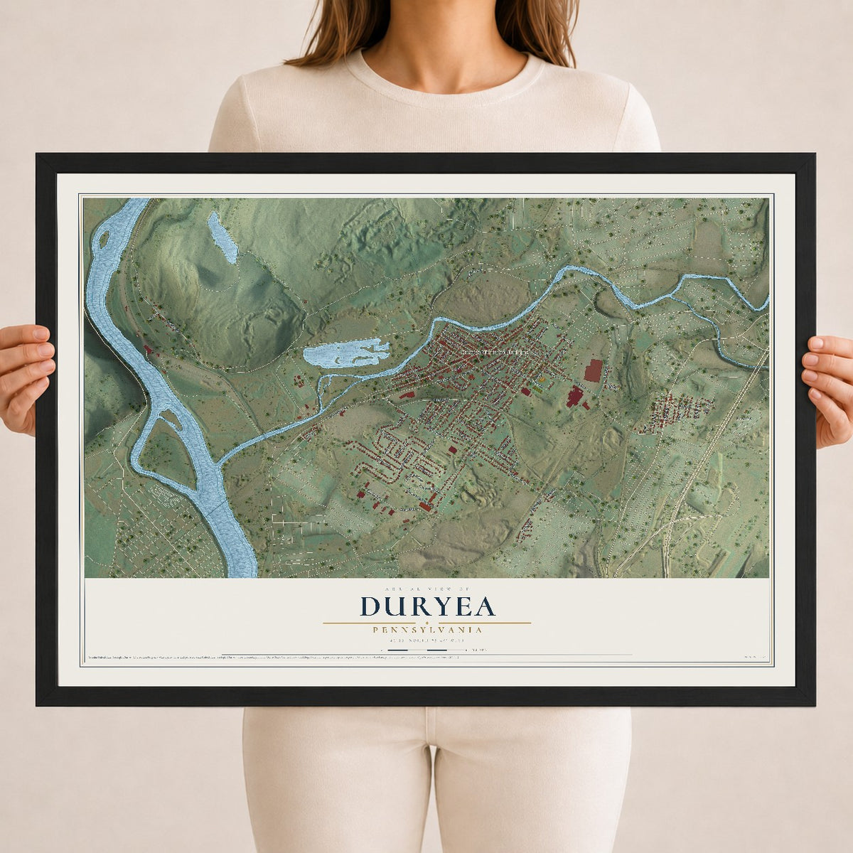 Map of Duryea, Pennsylvania, 18 x 24 inch print in a black wood frame