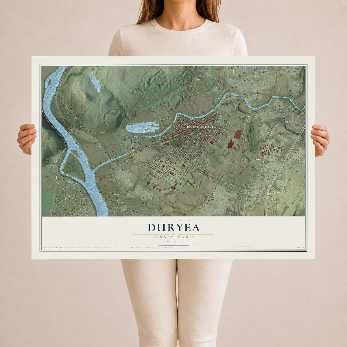 Map of Duryea, Pennsylvania, 24 x 36 inch unframed archival matte print