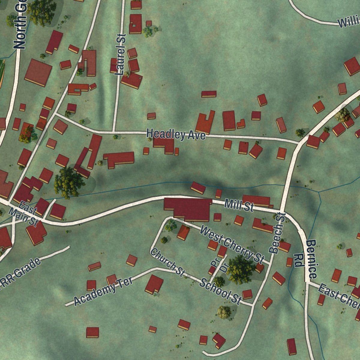 Close-up of the map of Dushore, Pennsylvania print showing street and building detail