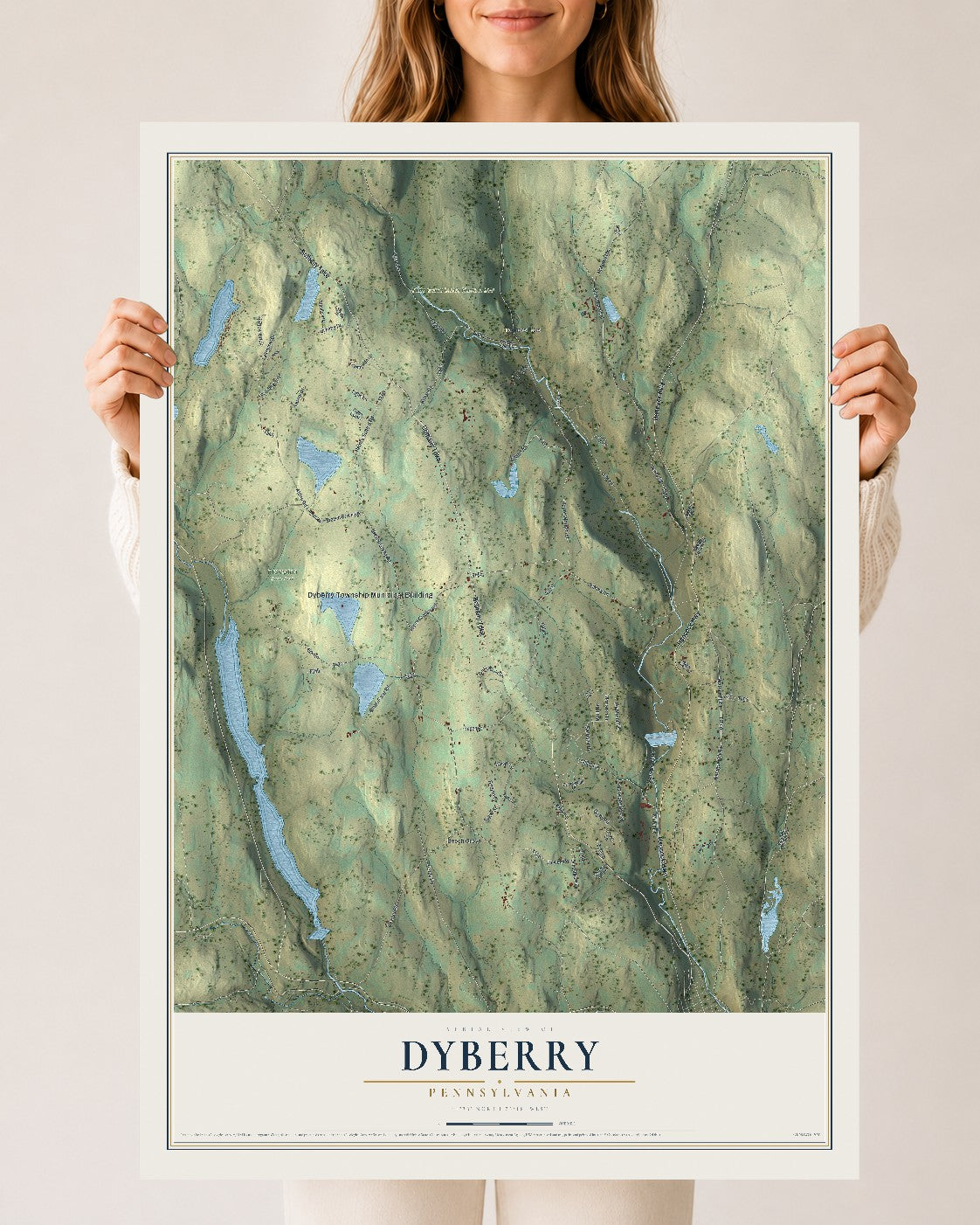 Map of Dyberry, Pennsylvania, 24 x 36 inch unframed archival matte print