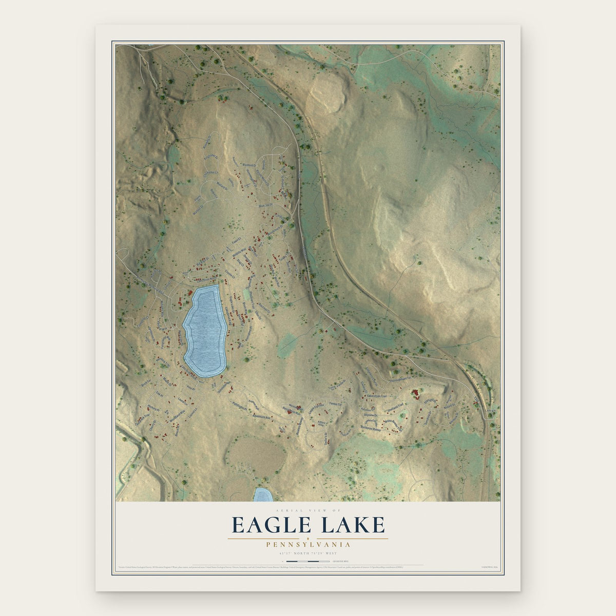Eagle Lake, Pennsylvania map print, the full design