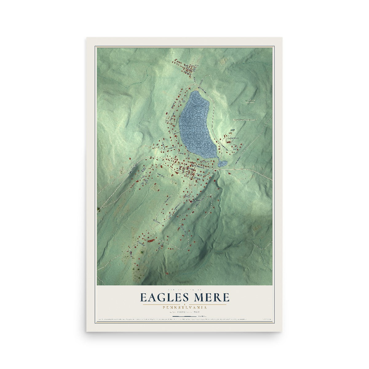 Map of Eagles Mere, Pennsylvania, 12 x 18 inch unframed archival matte print