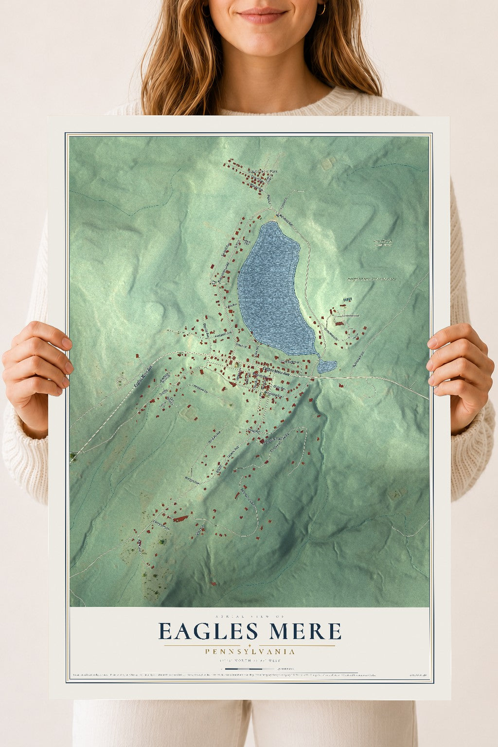 Map of Eagles Mere, Pennsylvania, 18 x 24 inch unframed archival matte print
