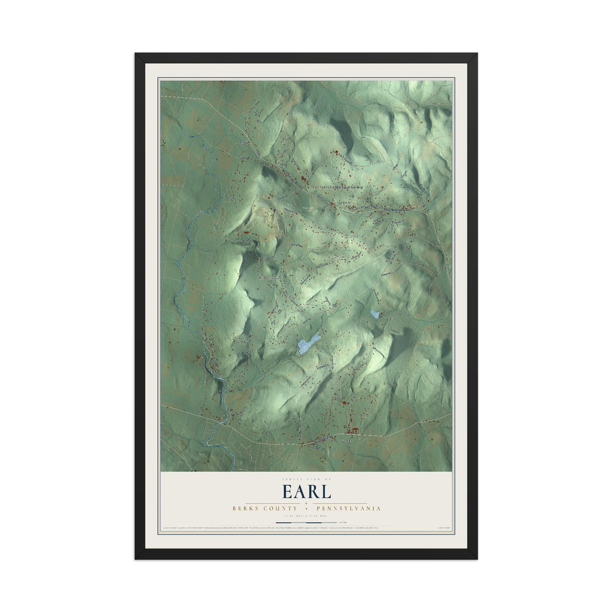 Map of Earl, Berks County, Pennsylvania, 12 x 18 inch print in a black wood frame