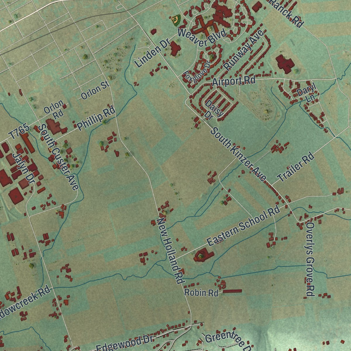 Close-up of the map of Earl, Lancaster County, Pennsylvania print showing street and building detail