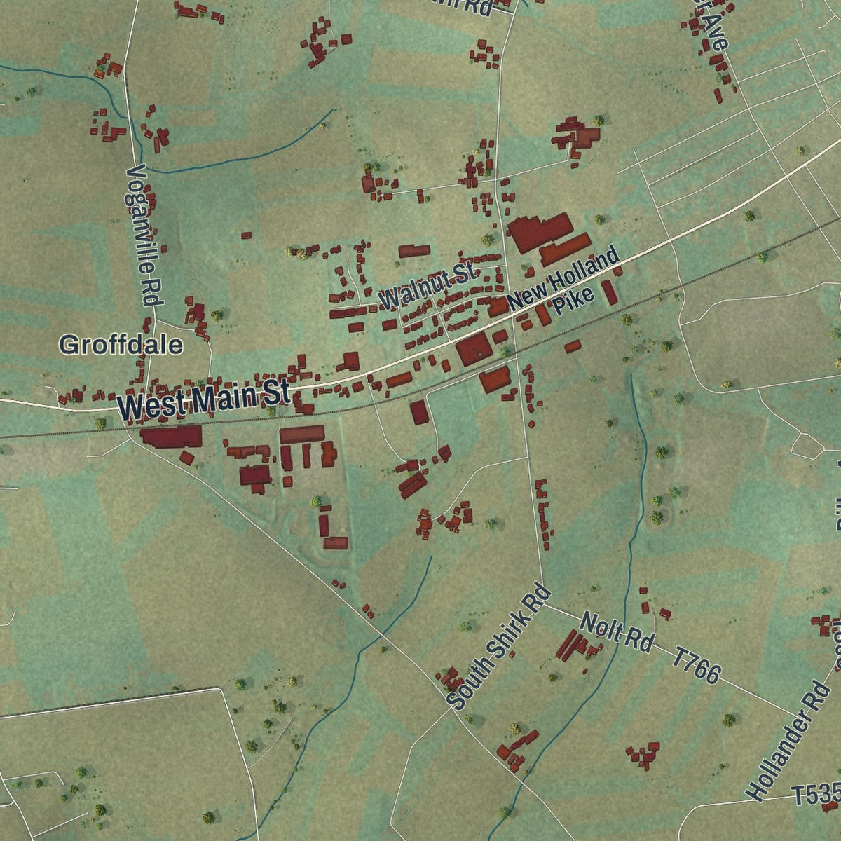 Second close-up of the map of Earl, Lancaster County, Pennsylvania print showing more streets and buildings