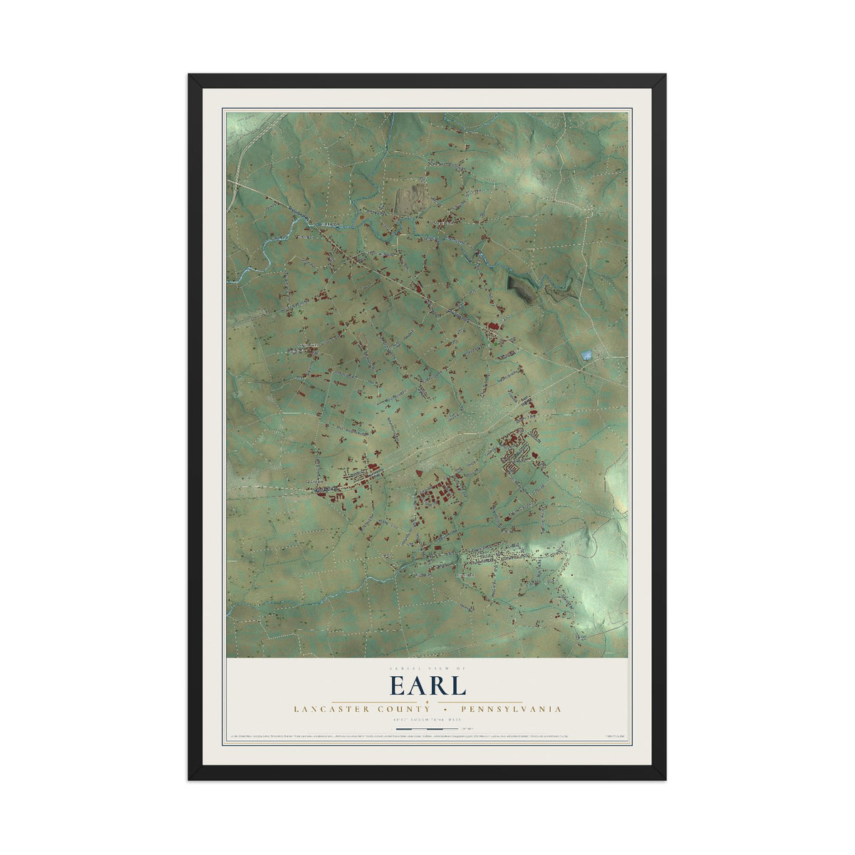 Map of Earl, Lancaster County, Pennsylvania, 12 x 18 inch print in a black wood frame