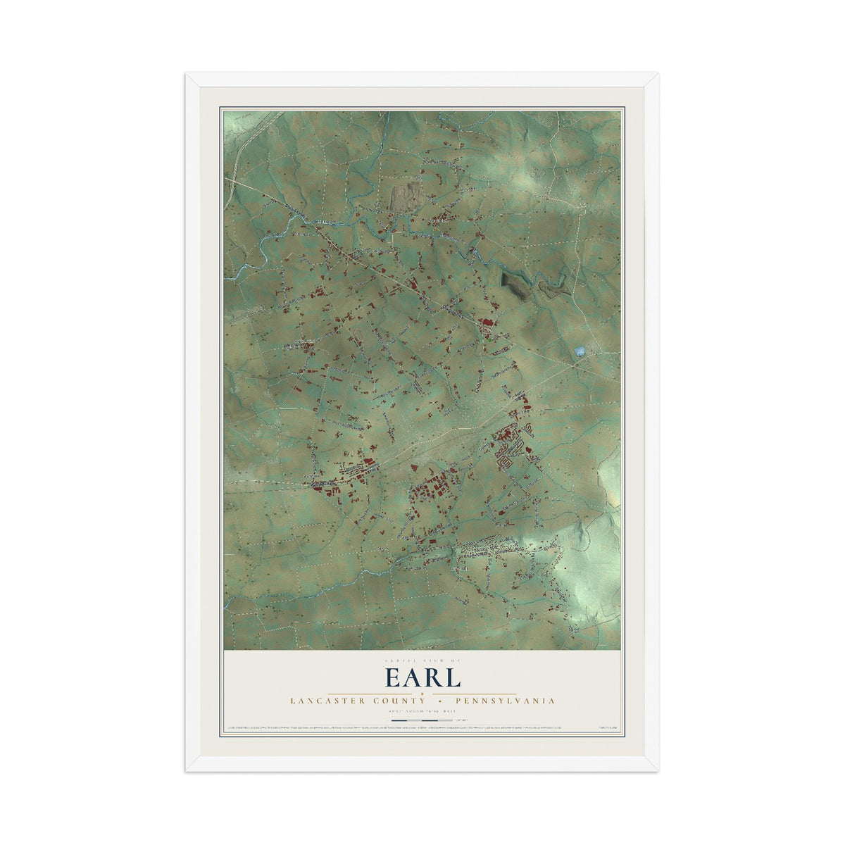 Map of Earl, Lancaster County, Pennsylvania, 12 x 18 inch print in a white wood frame