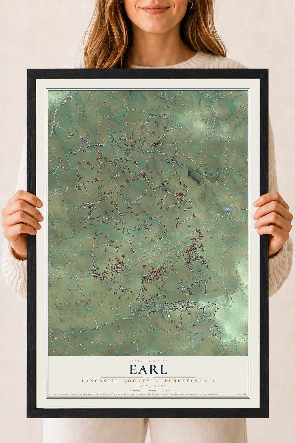 Map of Earl, Lancaster County, Pennsylvania, 18 x 24 inch print in a black wood frame