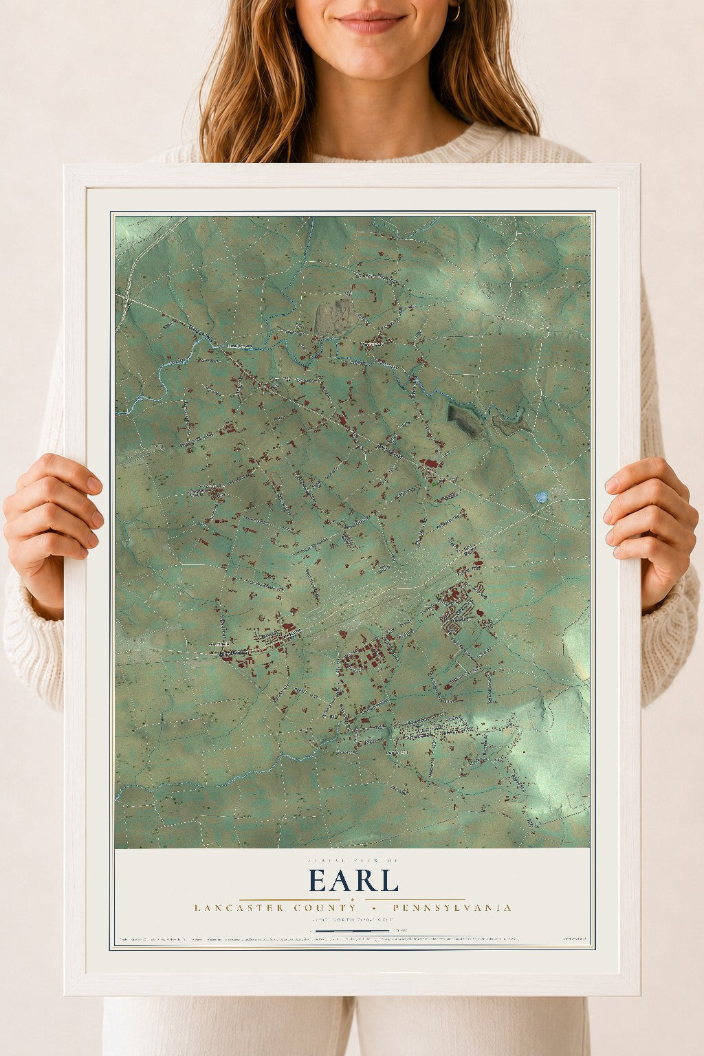 Map of Earl, Lancaster County, Pennsylvania, 18 x 24 inch print in a white wood frame