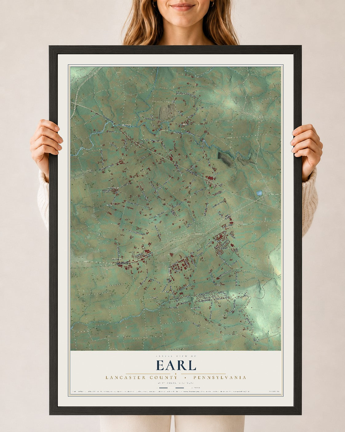 Map of Earl, Lancaster County, Pennsylvania, 24 x 36 inch print in a black wood frame