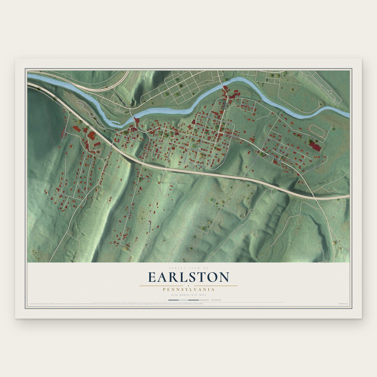 Earlston, Pennsylvania map print, the full design