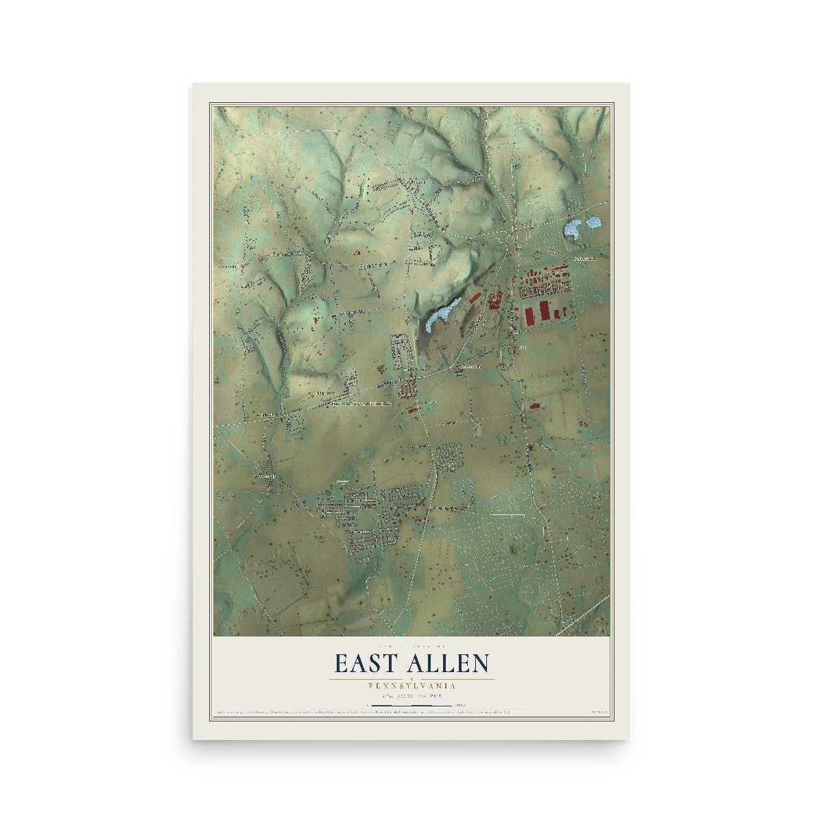 Map of East Allen, Pennsylvania, 12 x 18 inch unframed archival matte print