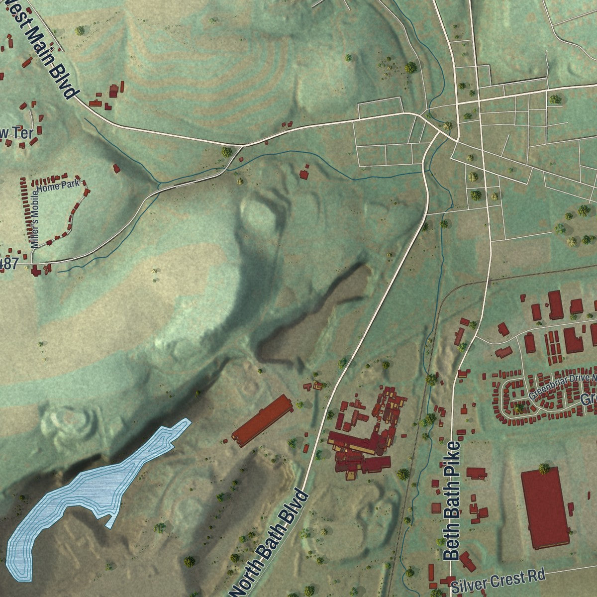 Close-up of the map of East Allen, Pennsylvania print showing street and building detail