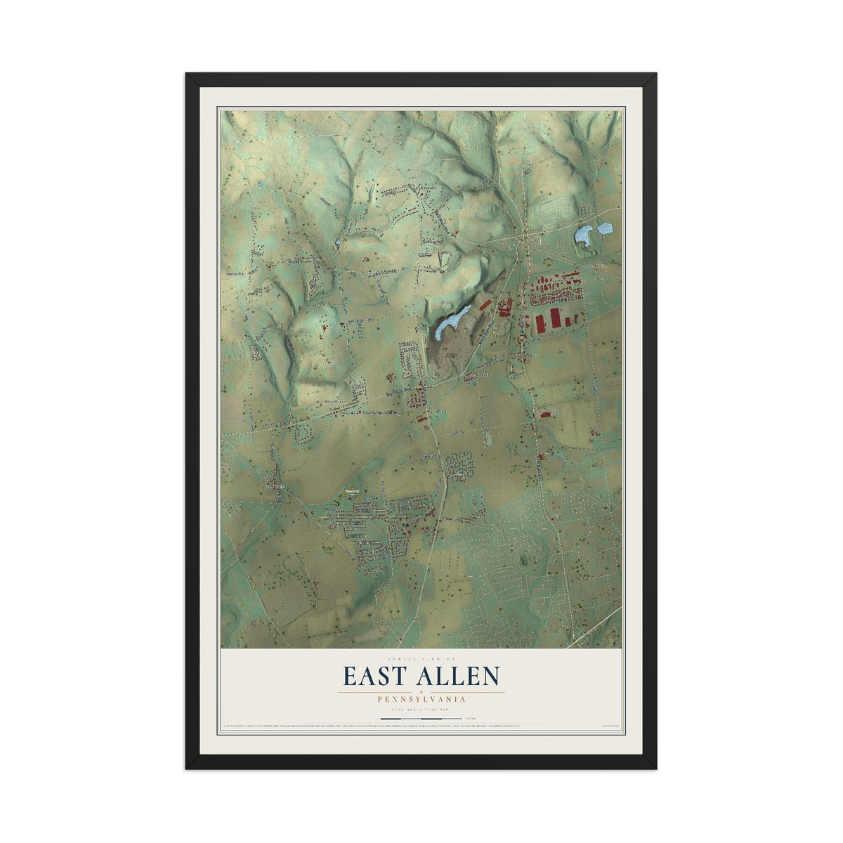 Map of East Allen, Pennsylvania, 12 x 18 inch print in a black wood frame